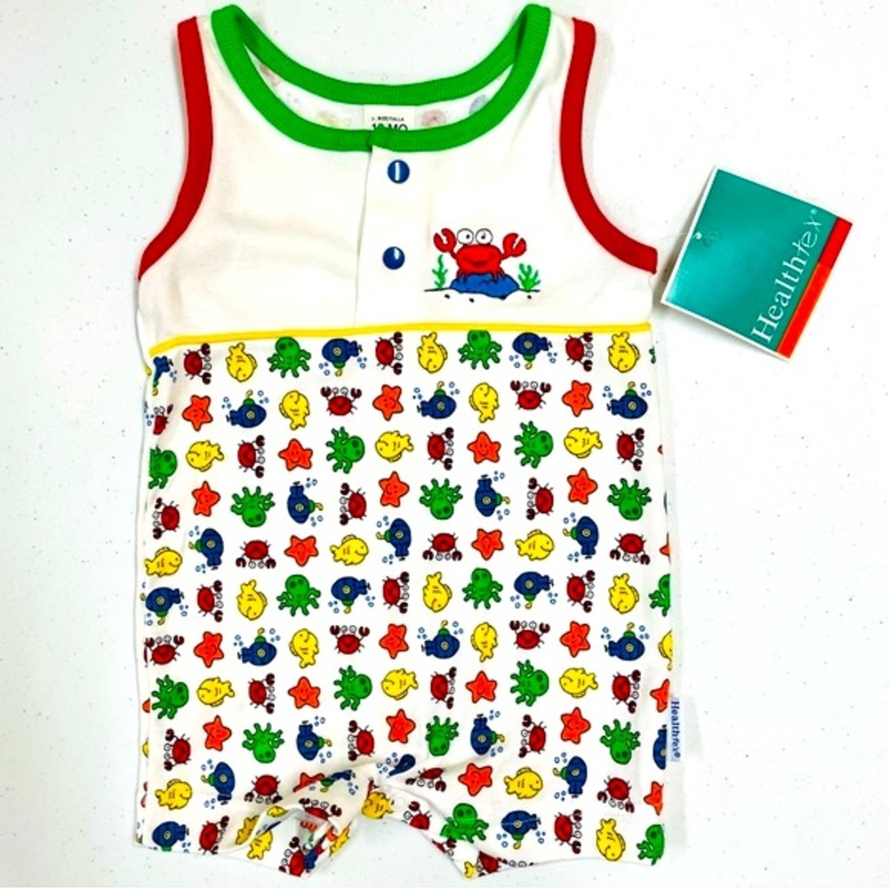 New Vintage Healthtex Sunsuit Boys 12M Girls Romper Sea Creatures USA Oldstock